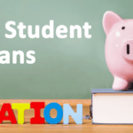 A piggy bank on a table with the words "Federal Student Loans" and "Education" next to it