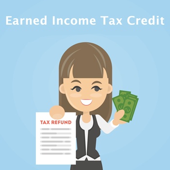 A picture of a woman receiving a tax refund from the earned income tax credit.