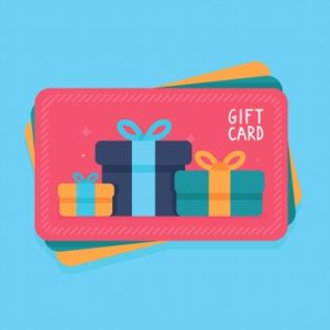 A picture of three gift cards