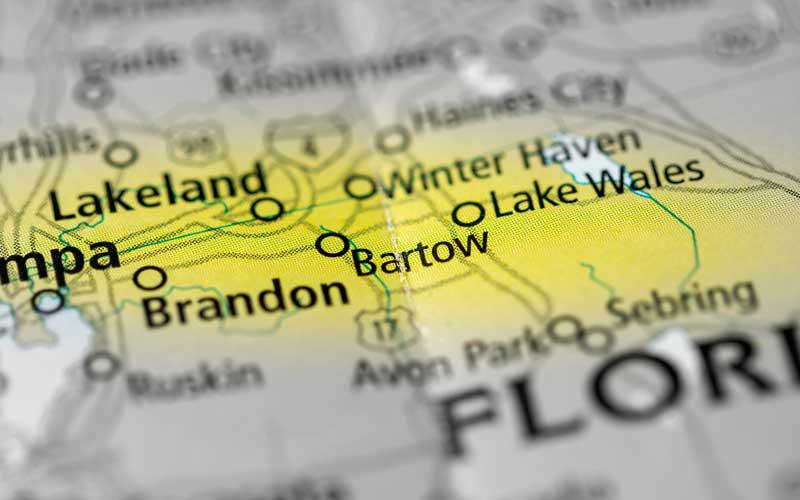 The location of Bartow FLorida on a map