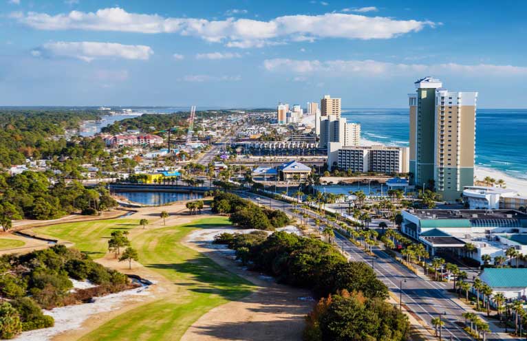 An aerial picture of Panama City Beach