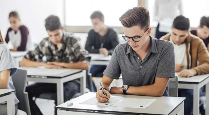 students taking a test in a highschool class